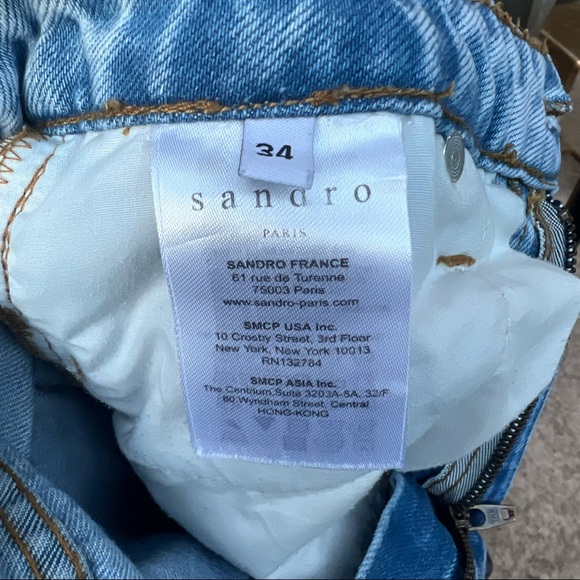 Sandro Embellished Patch Pearl Monaco Straight Leg Jeans - Picture 12 of 13